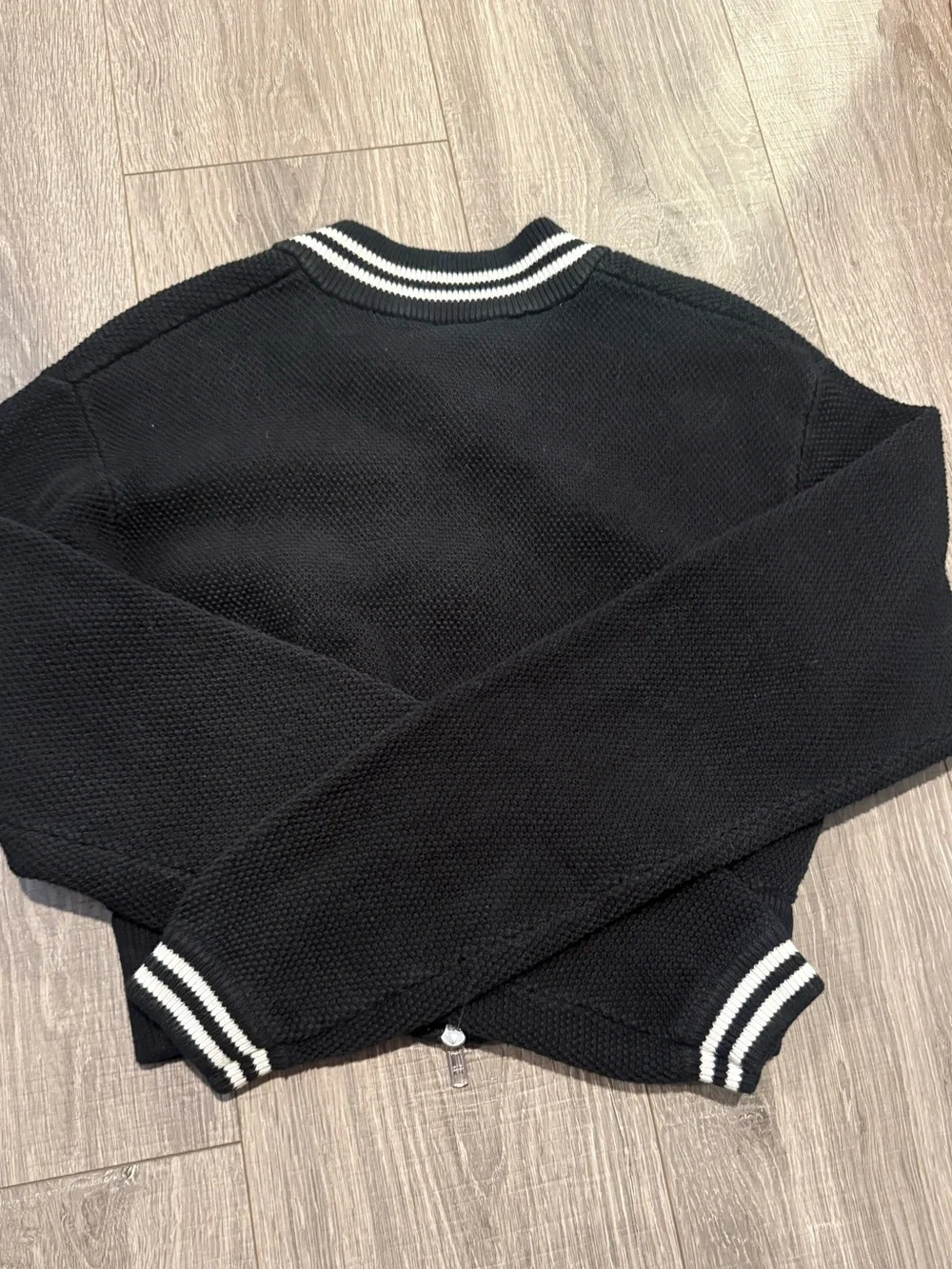 Alo Yoga Tennis Club Sweater Knit Zip Cardigan Black White Women's Size XS